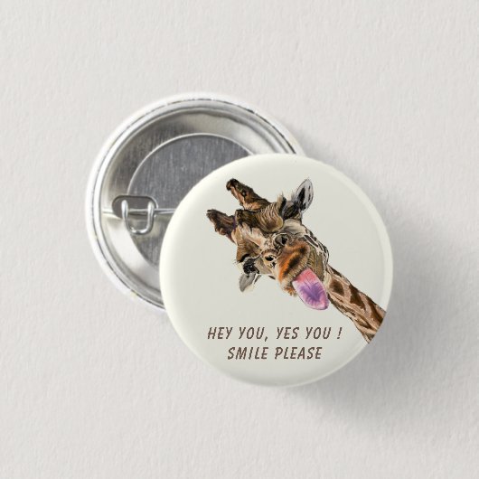 Speelbare Giraffe Tongue Out Button Smile (Voorkant /achterkant)