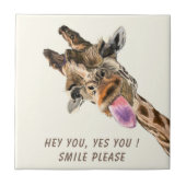 Speelbare Giraffe Tongue Out Ceramic Tile Smile Tegeltje (Voorkant)