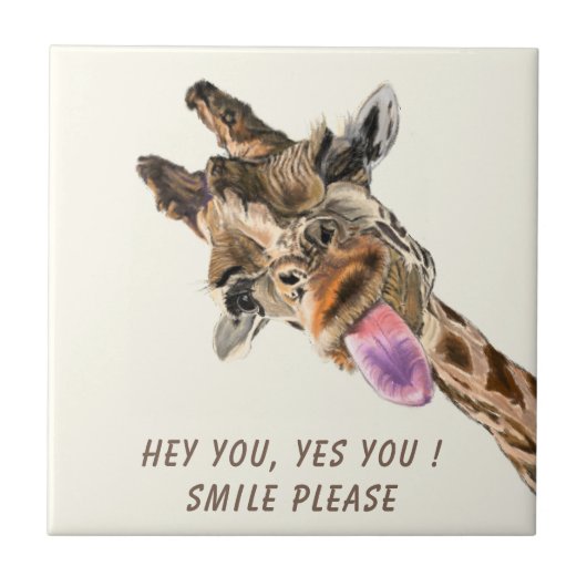 Speelbare Giraffe Tongue Out Ceramic Tile Smile Tegeltje (Voorkant)