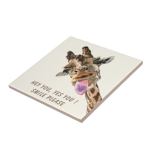 Speelbare Giraffe Tongue Out Ceramic Tile Smile Tegeltje (Zijkant)