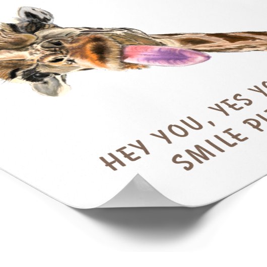 Speelbare Giraffe Tongue Out Poster - glimlachen (Hoek)