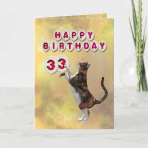 Speelbare kat en 33e Happy Birthday ballonnen Kaart
