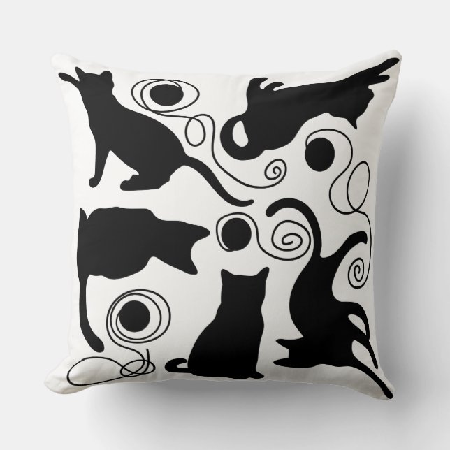 Speelbare katten en garen Silhouettes Kussen (Voorkant)