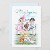 Speelbare  kinderen, paashaas, kippen feestdagenkaart (Voorkant / Achterkant)