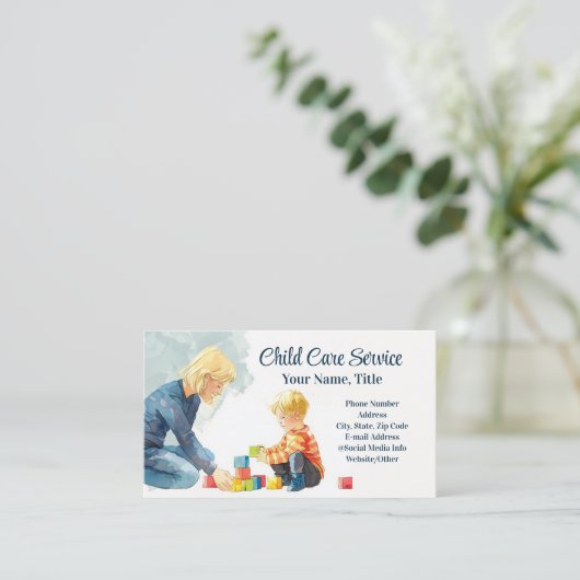 Speelblokken Leraar Babysitter Kinderopvang Therap Visitekaartje (Staand voorkant)