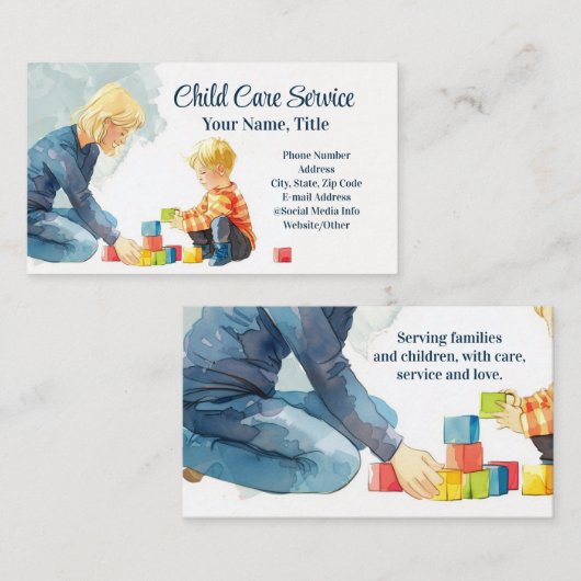 Speelblokken Leraar Babysitter Kinderopvang Therap Visitekaartje (Voorkant / Achterkant)