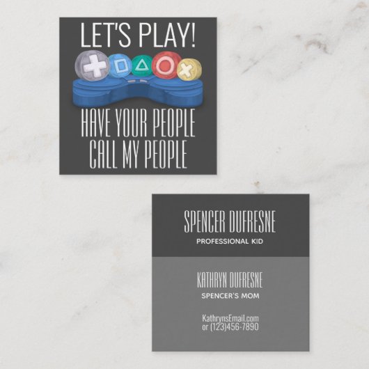 Speeldatum spelcontroller Childs Vierkante Visitekaartje (Voorkant / Achterkant)