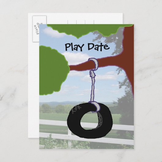 Speeldatum Tyre Swing Invitation Briefkaart (Voorkant / Achterkant)