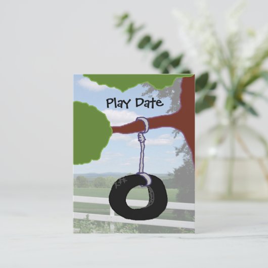 Speeldatum Tyre Swing Invitation Briefkaart (Staand voorkant)