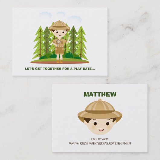 Speeldatum van Little Explorer Contactkaartje (Voorkant / Achterkant)