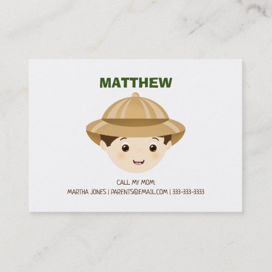 Speeldatum van Little Explorer Contactkaartje (Achterkant)