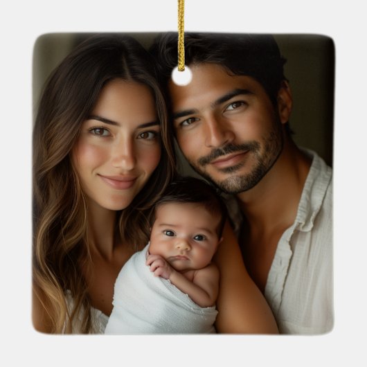Speelde Eerste Kerstfoto Familie Kerstmis Keramisch Ornament (Achterkant)