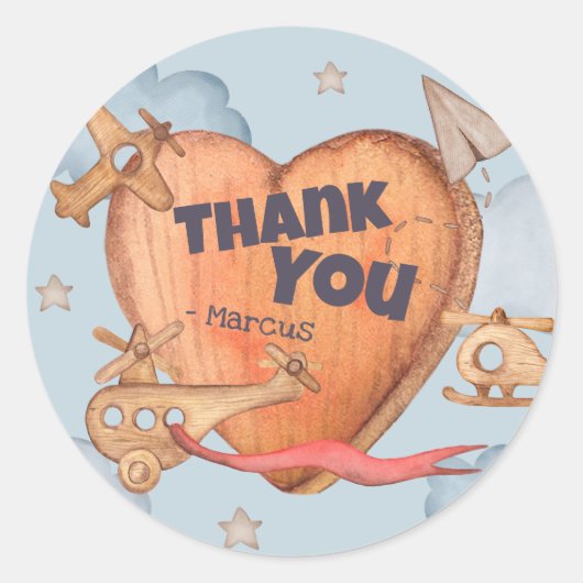 Speelgoed Airplane Boy Verjaardag Bedankt Ronde Sticker (Voorkant)