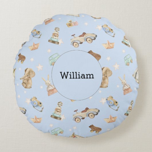  speelgoed Baby Boy Kwekerij Blauw Rond Kussen (Voorkant)