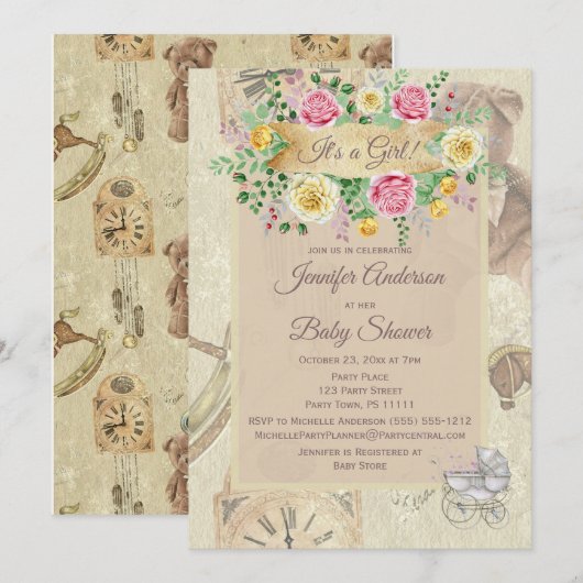  Speelgoed Bloemen Baby shower Kaart (Voorkant / Achterkant)