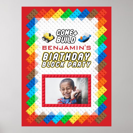 Speelgoed Blok Bouw Thema Verjaardagsfeest Poster (Voorkant)