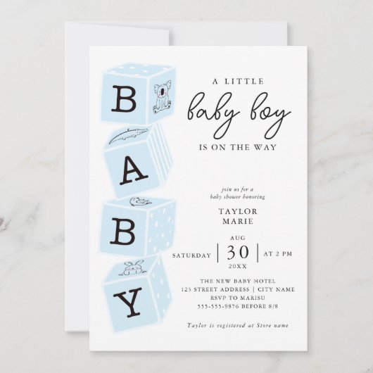 Speelgoed-blokken | Boy Baby shower Invitation Blu Kaart (Voorkant)