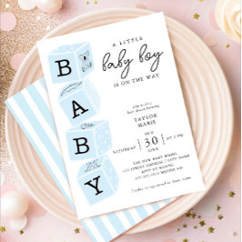 Speelgoed-blokken | Boy Baby shower Invitation Blu Kaart