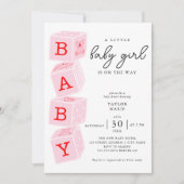 Speelgoed-blokken | Meisje Baby shower Uitnodiging (Voorkant)