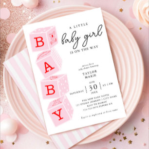 Speelgoed-blokken   Meisje Baby shower Uitnodiging