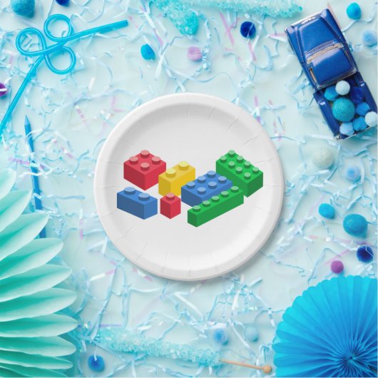 Speelgoed bouwstenen kleurrijke kinderen papieren bordje (Feest)