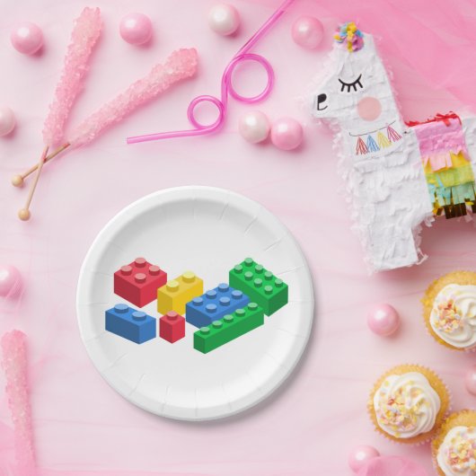 Speelgoed bouwstenen kleurrijke kinderen papieren bordje (Feest)