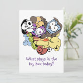 Speelgoed box of goodies uitnodiging (Staand voorkant)