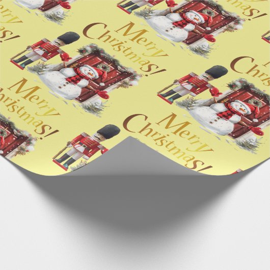 Speelgoed Britse soldaat Bearskin pet en sneeuwman Cadeaupapier (Hoek)