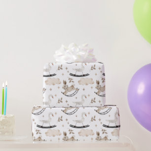  Speelgoed Bunny, Swan Rocking Horse, Wolken Cadeaupapier