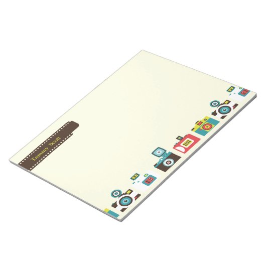 Speelgoed camera's gepersonaliseerd notitieblok (Schuin)