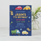 Speelgoed Cars Blue verjaardagsfeest uitnodiging (Staand voorkant)