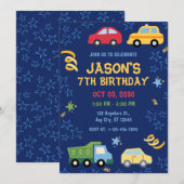 Speelgoed Cars Blue verjaardagsfeest uitnodiging (Voorkant / Achterkant)