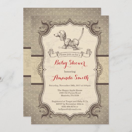 Speelgoed Dog Baby shower Uitnodiging Retro (Voorkant / Achterkant)