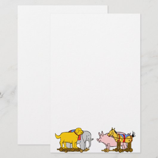 Speelgoed Dog, Horse, Pig, Elephant Stationery Briefpapier (Voorkant / Achterkant)