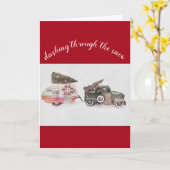 speelgoed- en reiswagen kerstvakantie kaart (Gele Bloem)