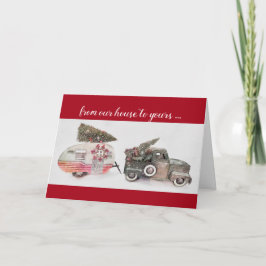 speelgoed en reiswagen Kerstvakantie rood Kaart