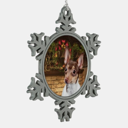 Speelgoed Fox Terrier-kerstversiering Tin Sneeuwvlok Ornament (Links)