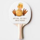 Speelgoed gele, smulpende pingpong tafeltennisbatje (Achterkant)