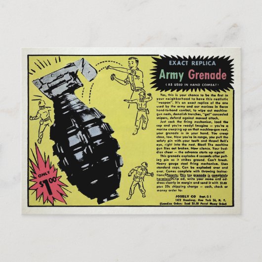  Speelgoed Grenade Advertisement Briefkaart (Voorkant)