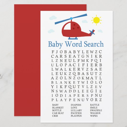 Speelgoed helikopter Baby shower Word Search Game (Voorkant / Achterkant)