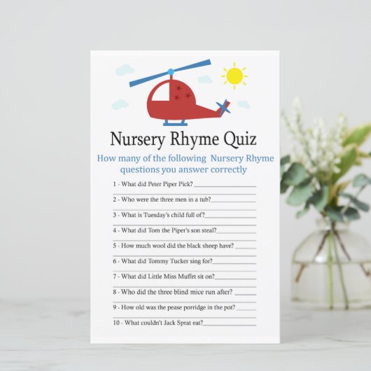 Speelgoed helikopter Nursery Rhyme Quiz baby showe (Staand voorkant)