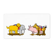  Speelgoed Hond, Paarden, Varkens, olifant Etiket (Voorkant)