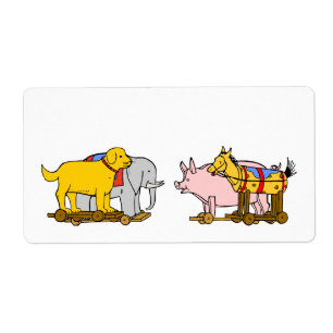 Speelgoed Hond, Paarden, Varkens, olifant Etiket