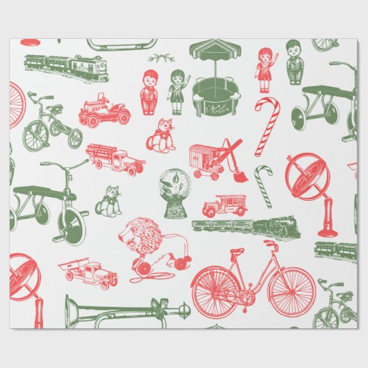  Speelgoed kerstcadeaus rood groen wit Cadeaupapier (Vlak)