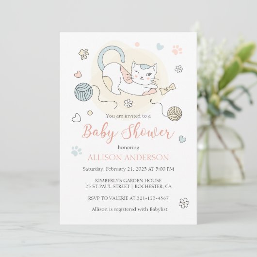 Speelgoed kleine kitten Baby Girl Shower Kaart (Staand voorkant)