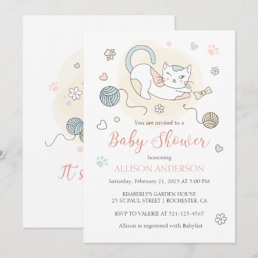 Speelgoed kleine kitten Baby Girl Shower Kaart (Voorkant / Achterkant)