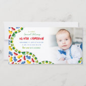 Speelgoed Kleurengoed Transport Baby Boy Foto gebo Aankondiging (Voorkant)
