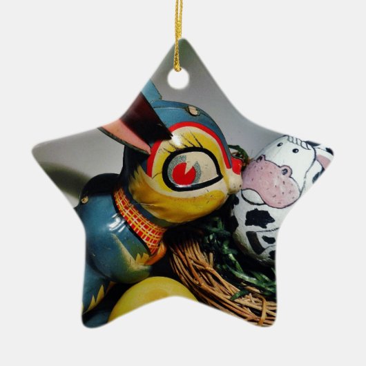 Speelgoed Konijn en koe-ei Keramisch Ornament (Voorkant)