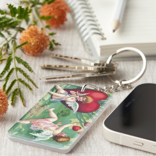 Speelgoed met cupids Retro Cute  Valentijn Hearts Sleutelhanger (Voorkant Rechts)