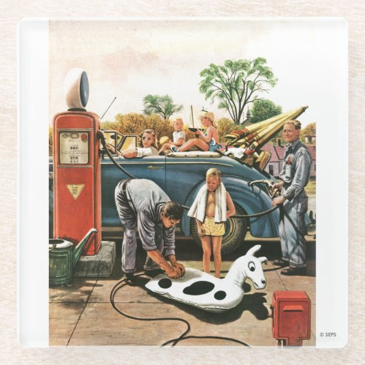 Speelgoed opvliegend strand glazen onderzetter (Voorkant)